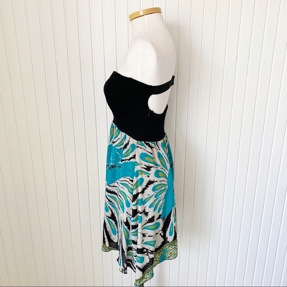 Tricia Fix Black Teal Peacock Strapless Sundress Size Small - Picture 11 of 13